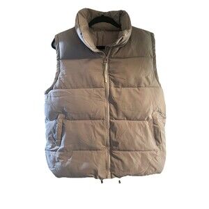 Puffer Vest Light Mauve Gray Oversized Zip Pockets Adjustable Women’s Sz S